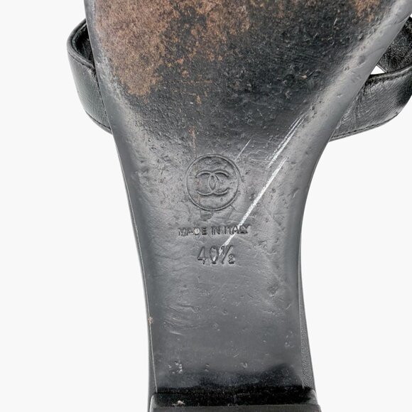 Chanel Camellia CC Flat Thong Slide Sandals Black Leather Size 40.5 US 9.5-10 - Picture 15 of 15